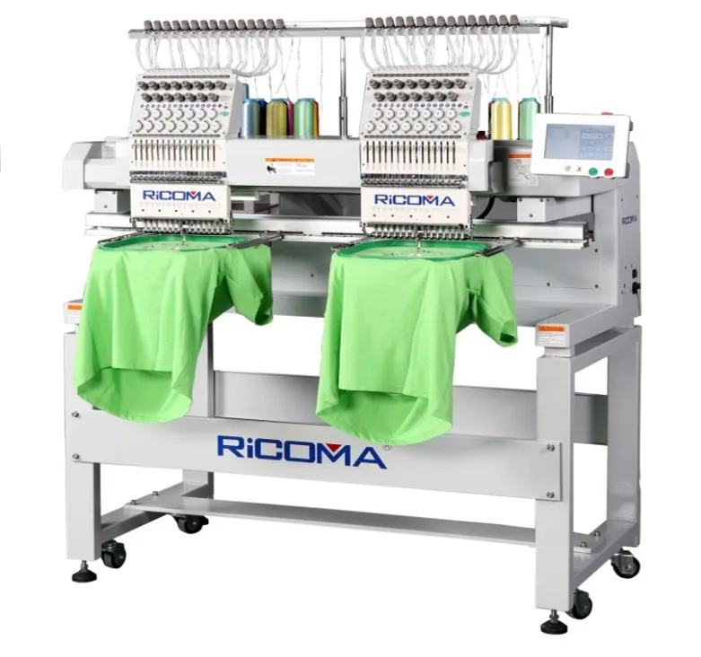 Embroidery machine stitching a logo onto a polo shirt
